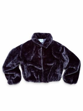 Madden Girl Black Faux Fur Cropped Bomber Jacket Women’s New Without Tags